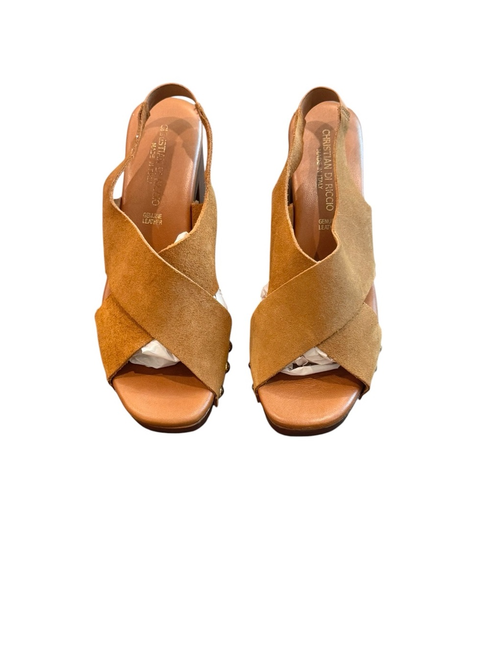 Suede Tan Studded Slingback Block Heel Sandal - Picture 2 of 6